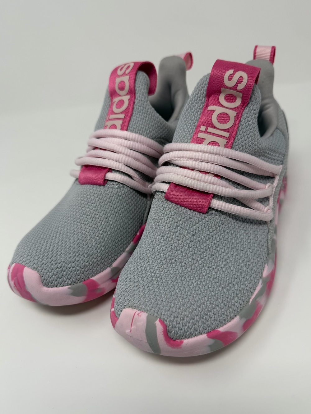 adidas Kids Gray and Pink Slip-On Sneakers